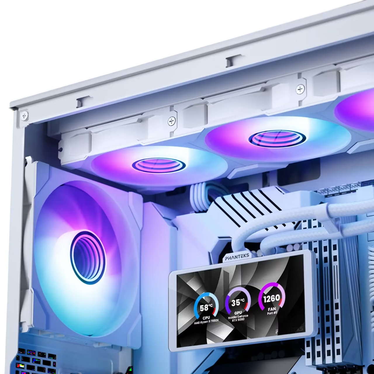 PC con Phanteks Glacier One 360M25 LCD AIO instalado