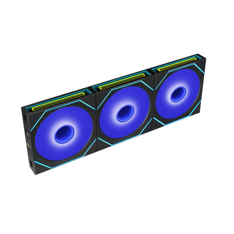Tres ventiladores Lian Li FLEX conectados