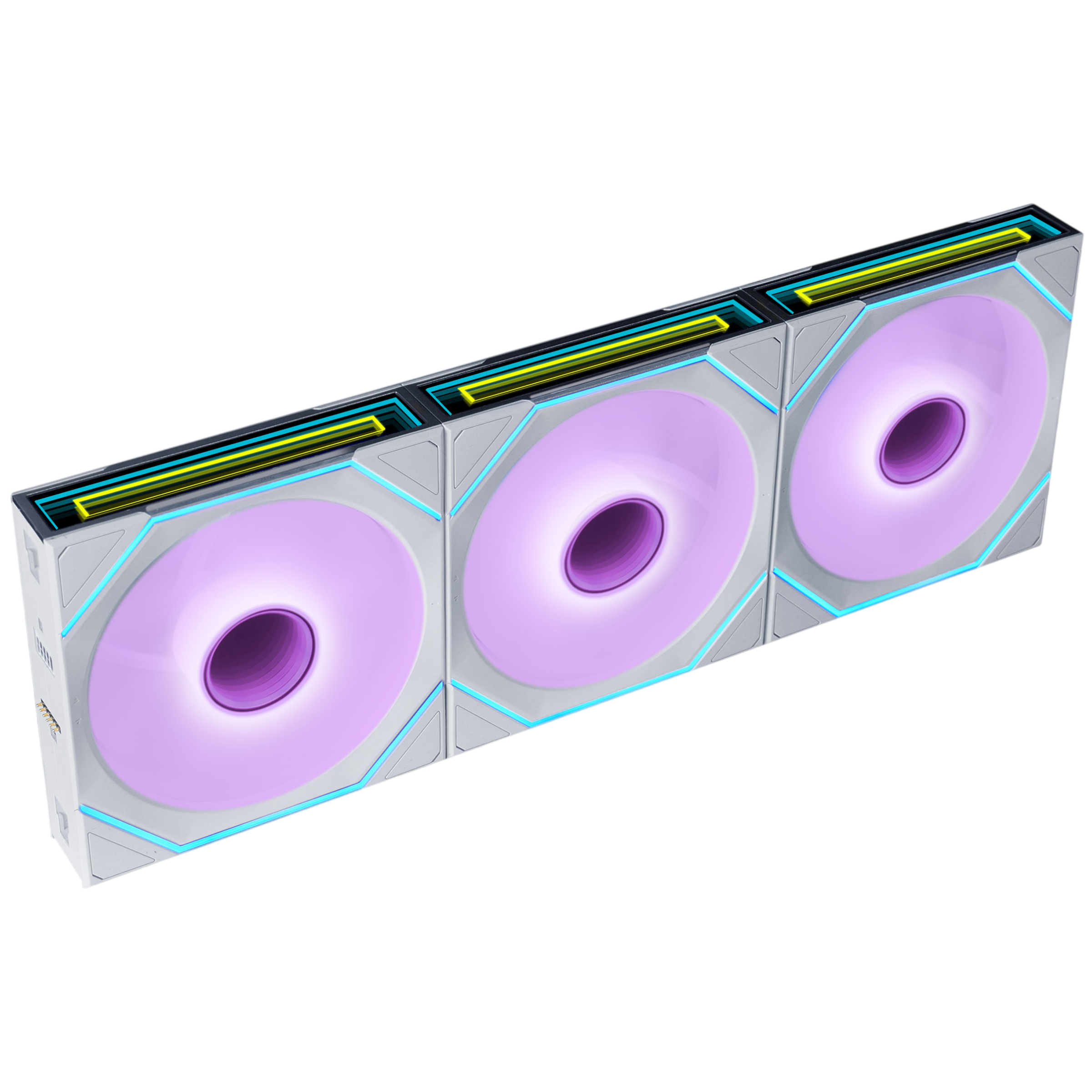 Tres ventiladores Lian Li FLEX conectados
