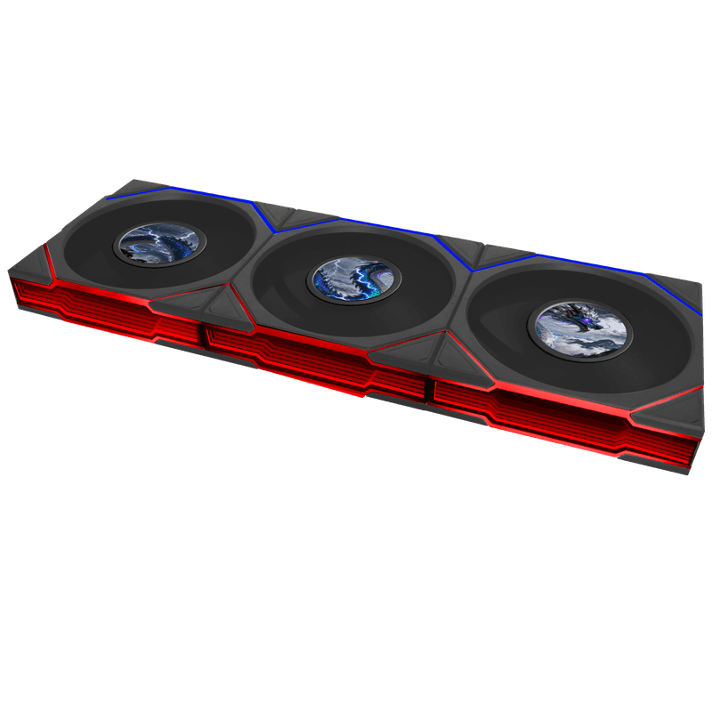Tres ventiladores Lian Li FLEX conectados