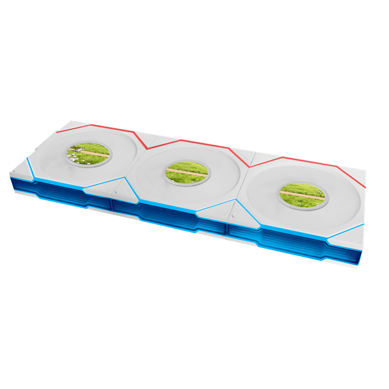Tres ventiladores Lian Li FLEX conectados