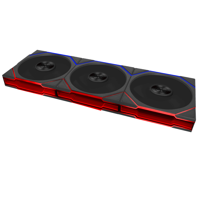 Tres ventiladores Lian Li FLEX conectados