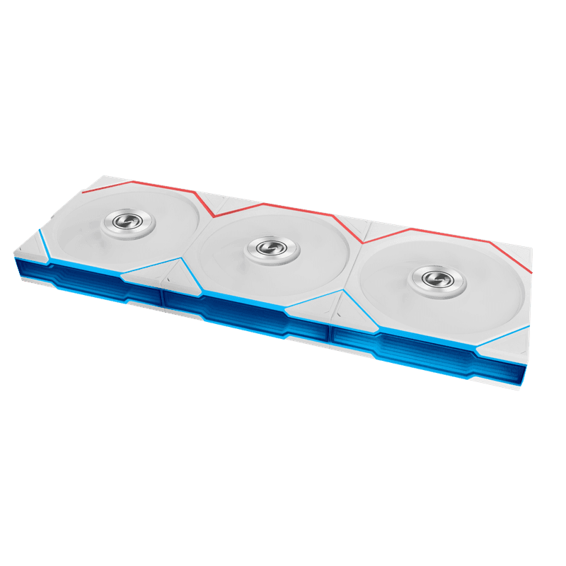 Tres ventiladores Lian Li FLEX conectados