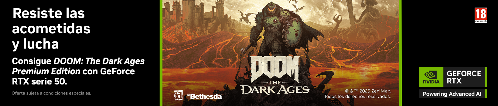 Consigue DOOM: The Dark Ages Premium Edition con la compra de una GeForce RTX Serie 50