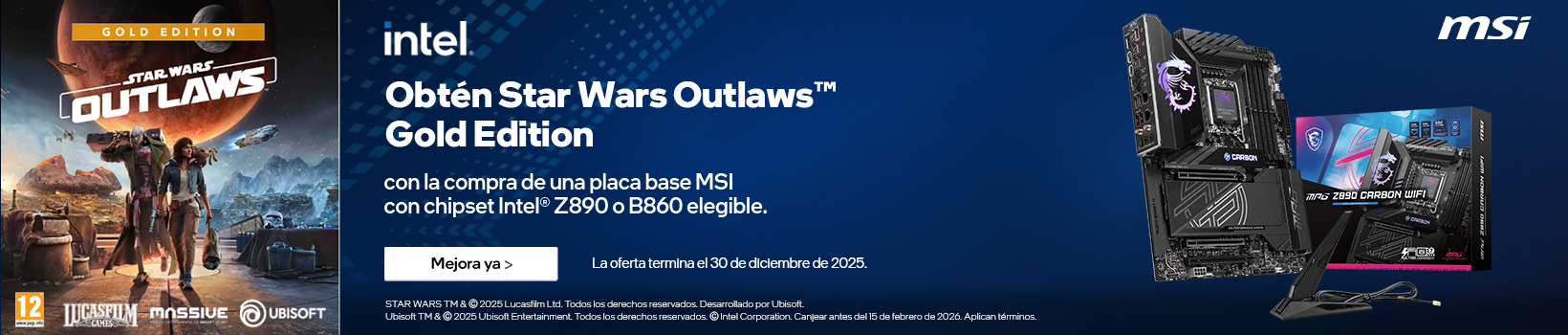 Obtén Star Wars Outlaws Gold edition con la compra de placas base MSI selecionadas
