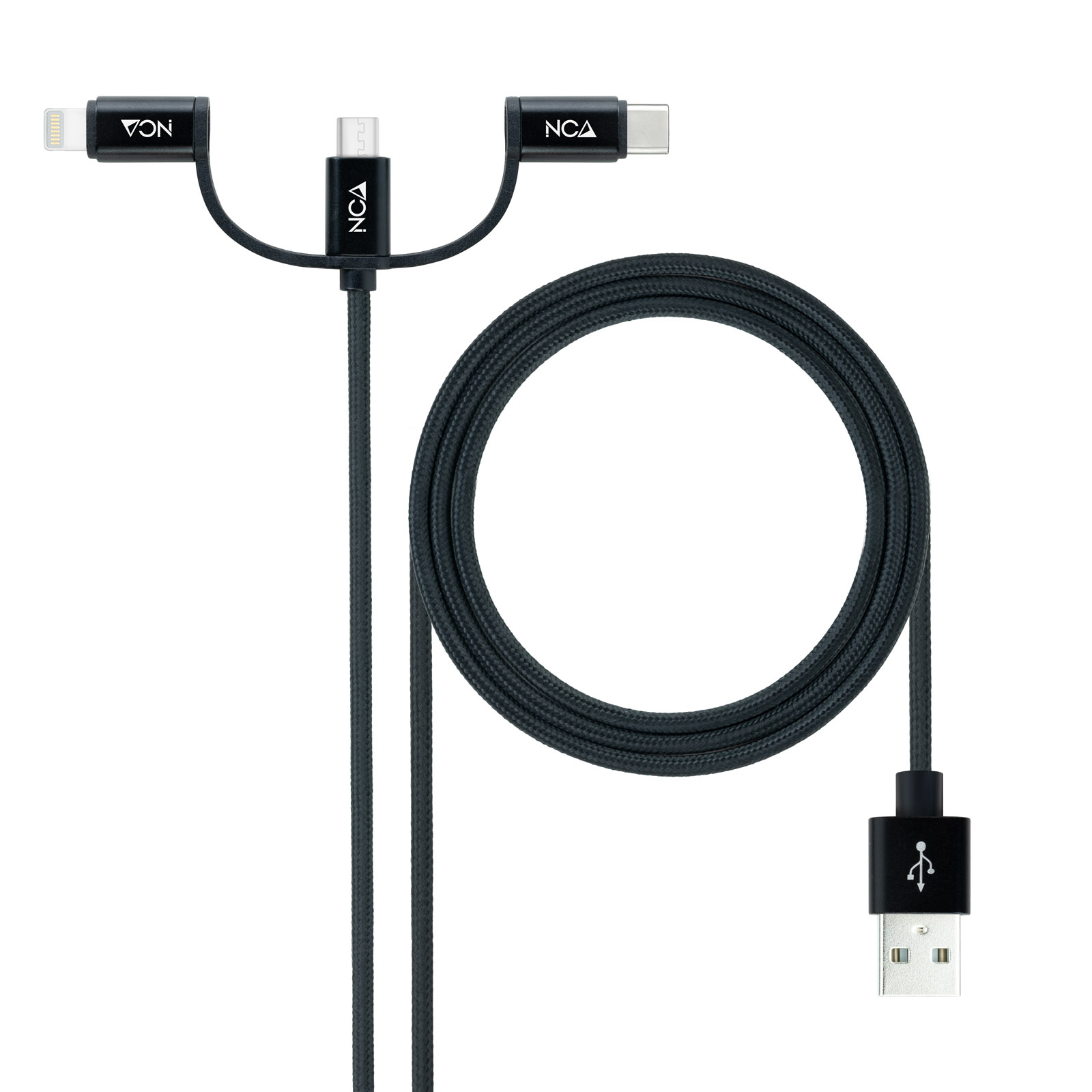 Picture of Picture of Cable USB 3 em 1 Nanocable USB-A para 1x USB-C + 1x Micro-USB + 1x Lightning 1 M Negro