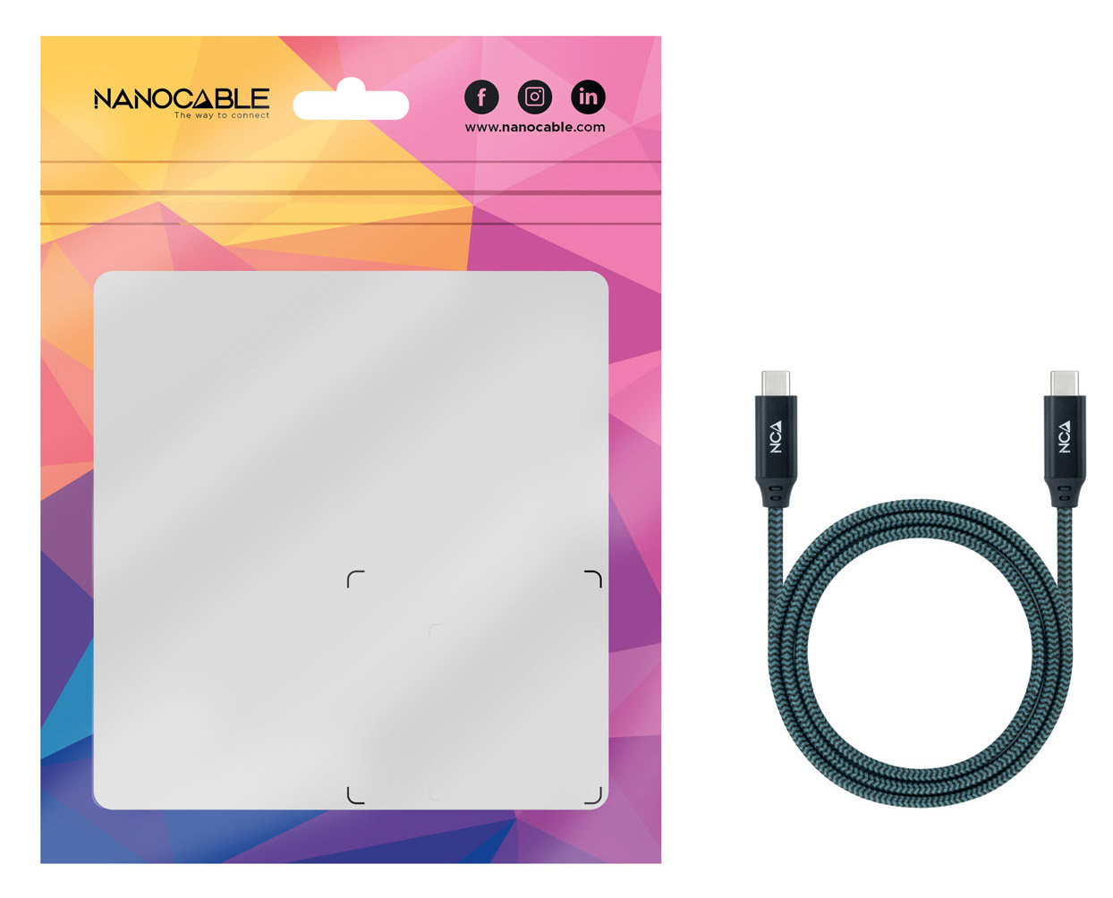 Picture of Picture of Cable USB 3.2 Gen2x2 Nanocable 20Gbps 5A/100W 4K@60Hz USB-C M/M 0.5 M Gris/Negro