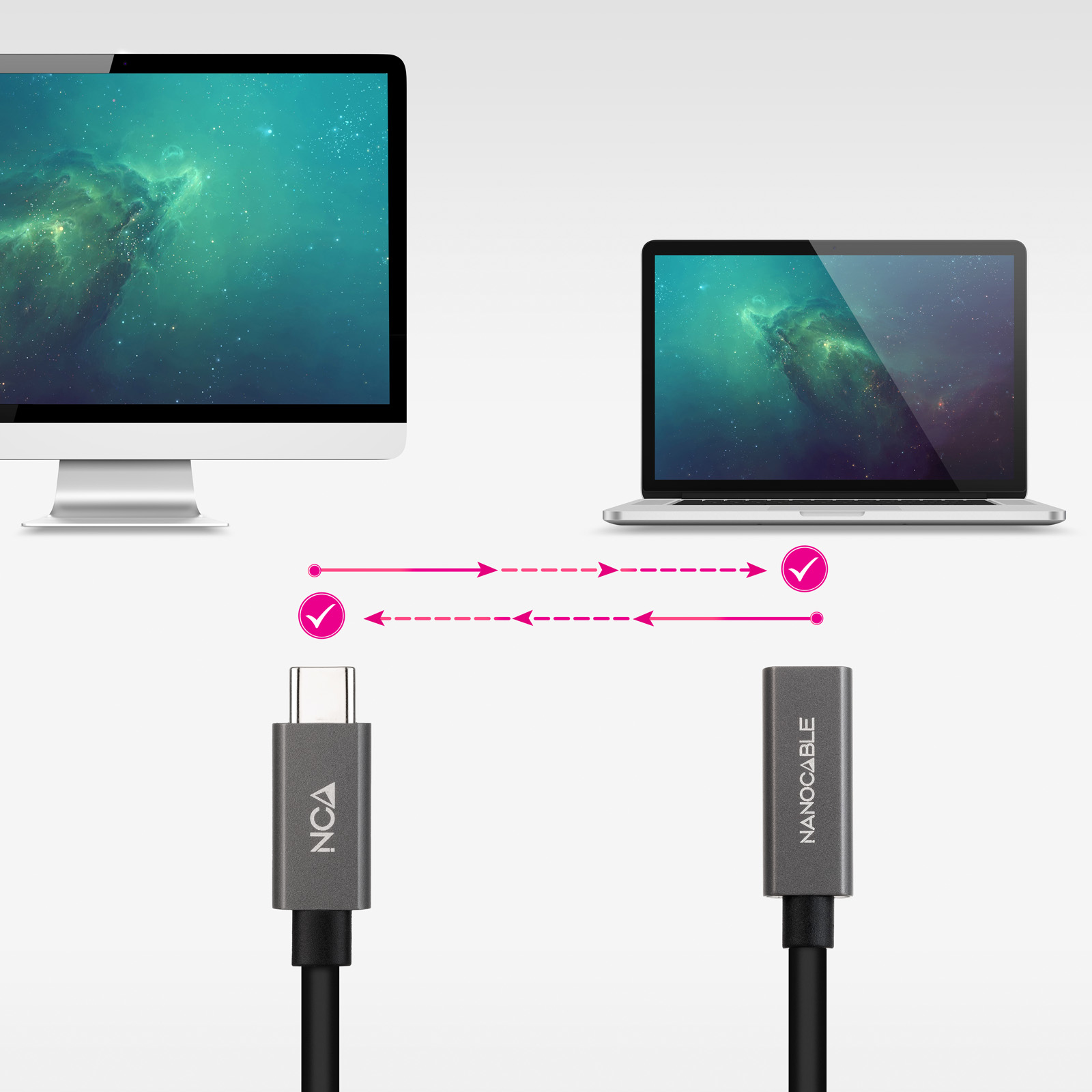 Nanocable - Cable USB 3.2 Gen2x2 Nanocable 4K/60Hz USB-C M/H 0,5 M