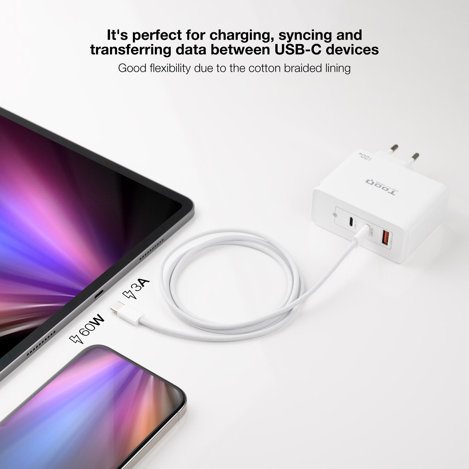 Nanocable - Cable USB 2.0 60W 3A Nanocable USB-C M/M 1 M Branco