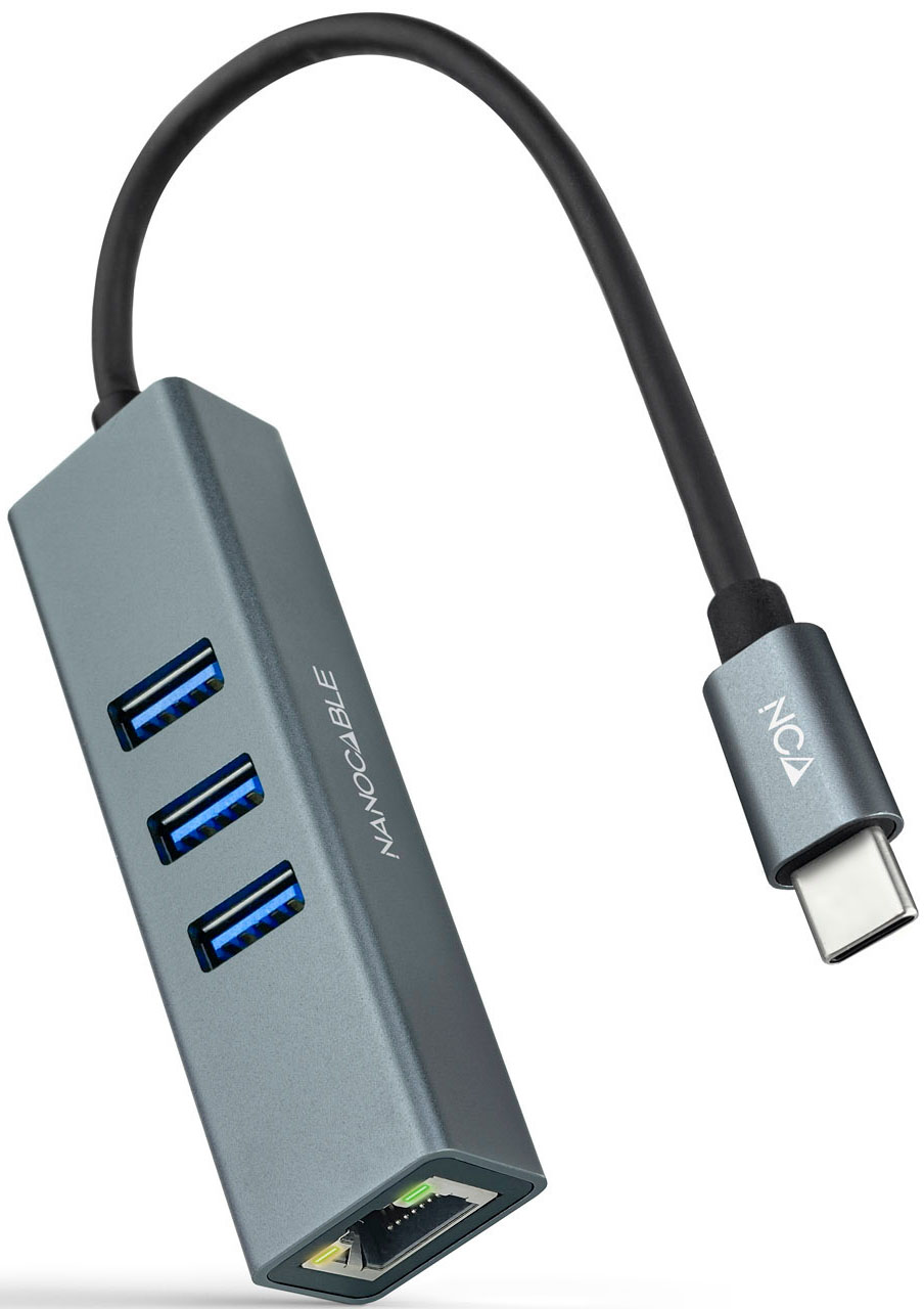 Picture of Picture of Adaptador Gigabit NanoCable USB-C a Ethernet Gigabit 10/100/1000 Mbps / 3x USB 3.0 15 CM Gris