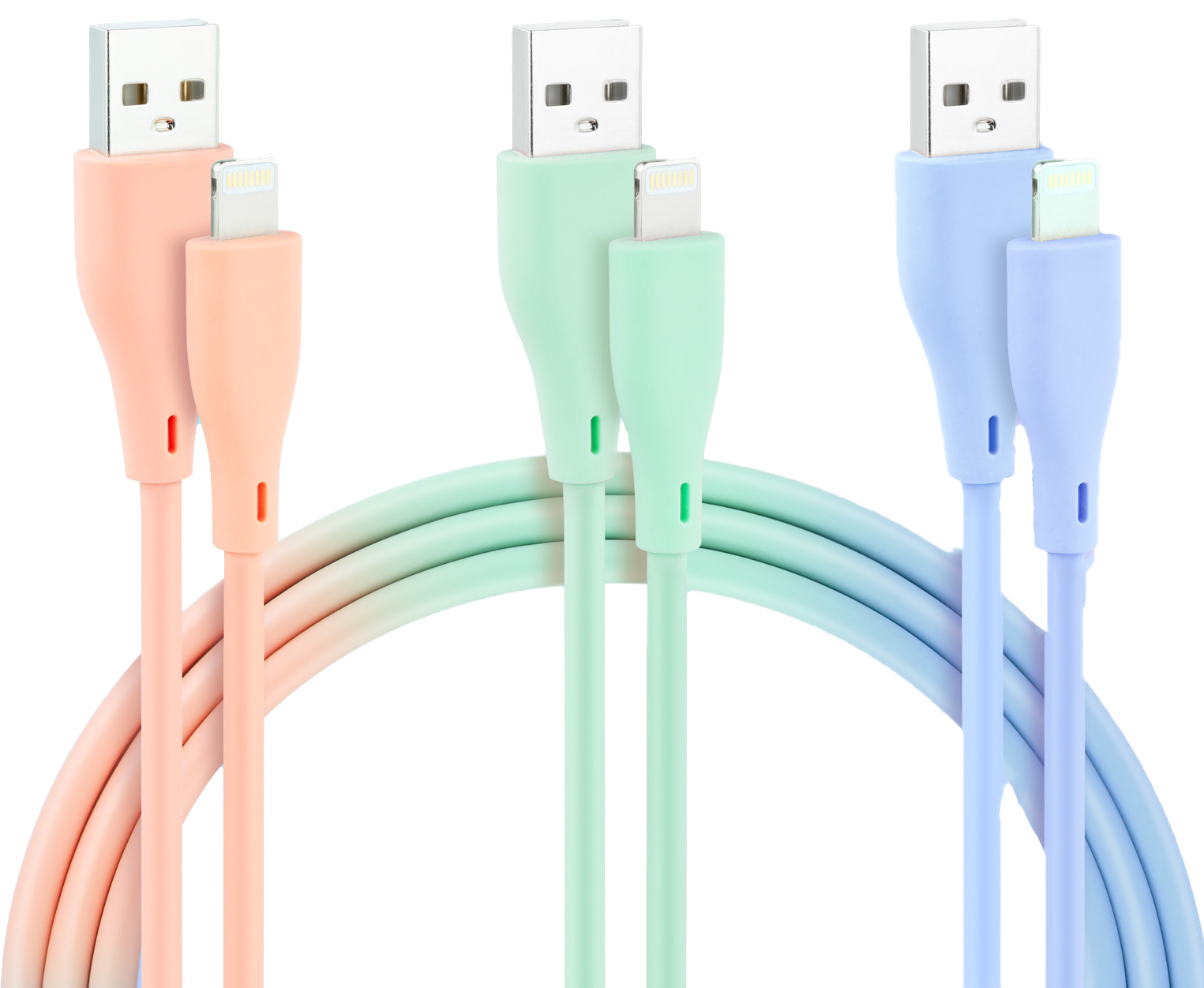 Picture of Picture of Cabos Lightning Nanocable Lightning para USB A/M 1M (Pack 3 - Rosa, Azul y Verde)