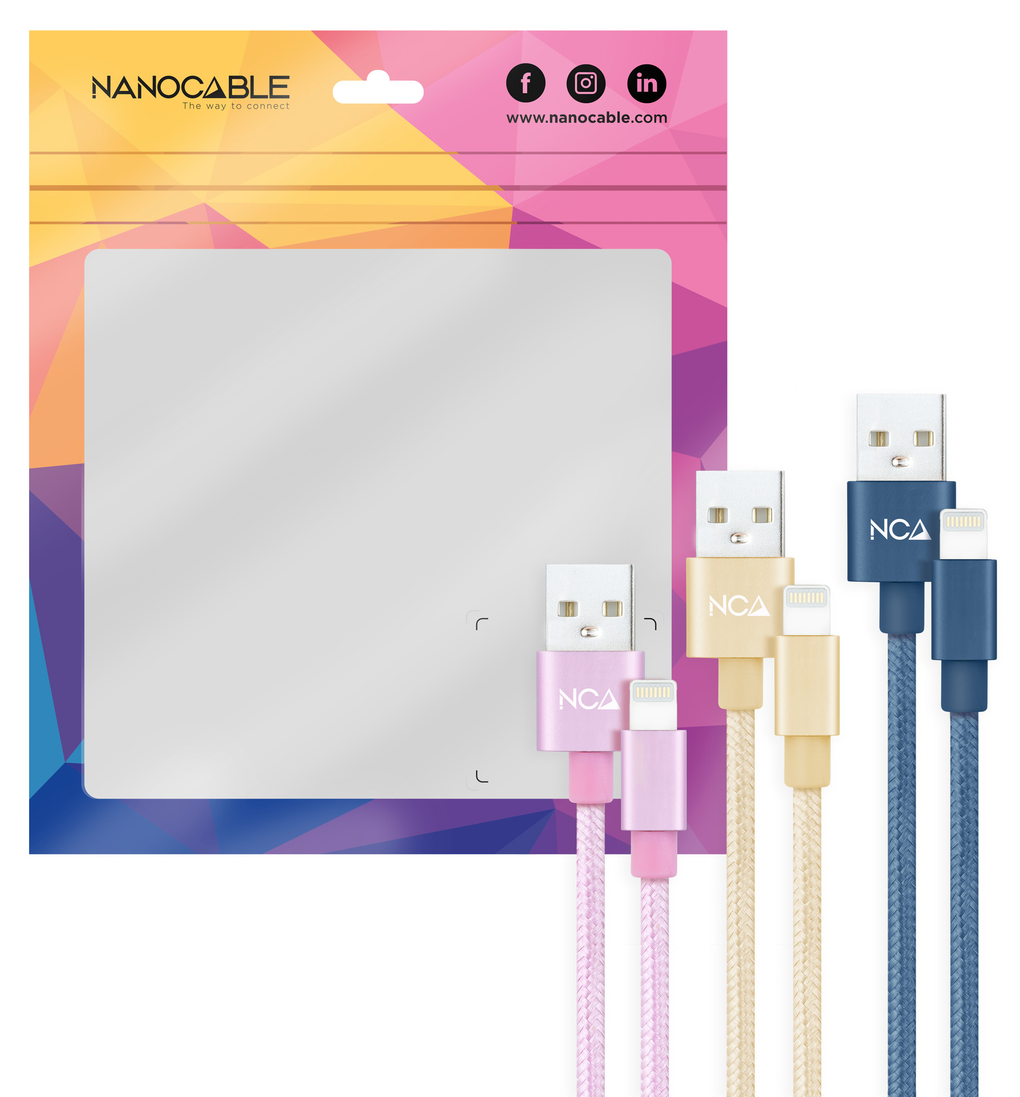 Picture of Picture of Cabos Lightning Nanocable Lightning/M para USB A/M Coiled 1M (Pack 3 - Rosa, Oro y Azul Pacífico)