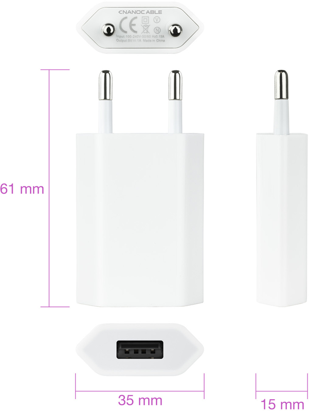 Nanocable - Mini Cargador NanoCable USB 5V/1A Blanco