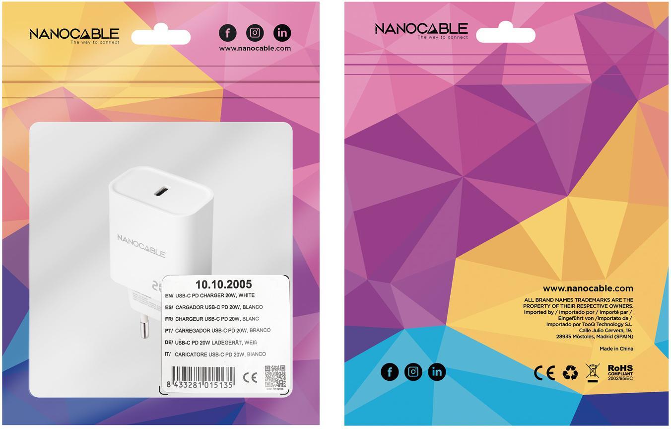 Nanocable - Cargador Nanocable USB-C PD 20W Blanco