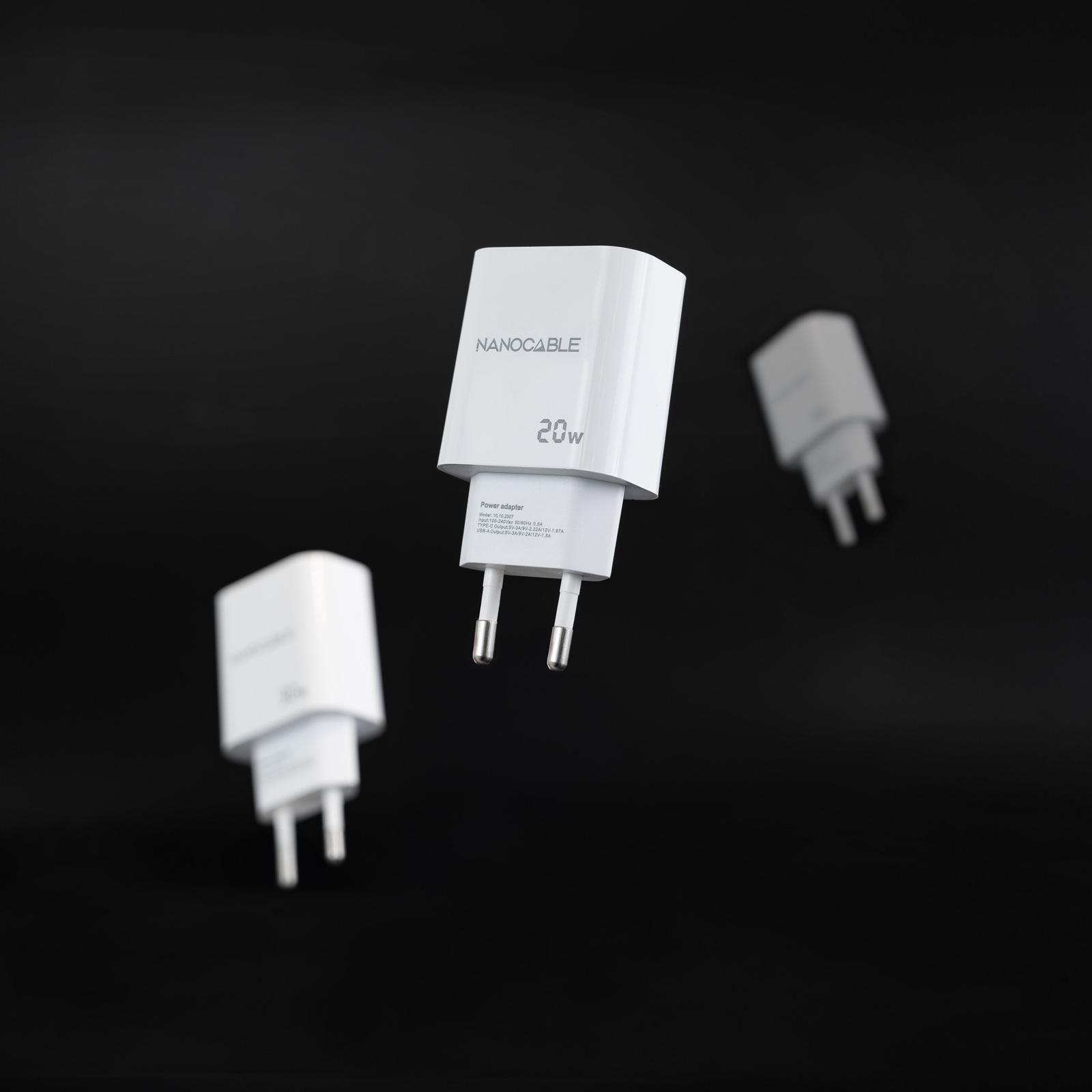 Picture of Picture of Cargador Nanocable USB-C/PD + USB-A/QC 20W Blanco