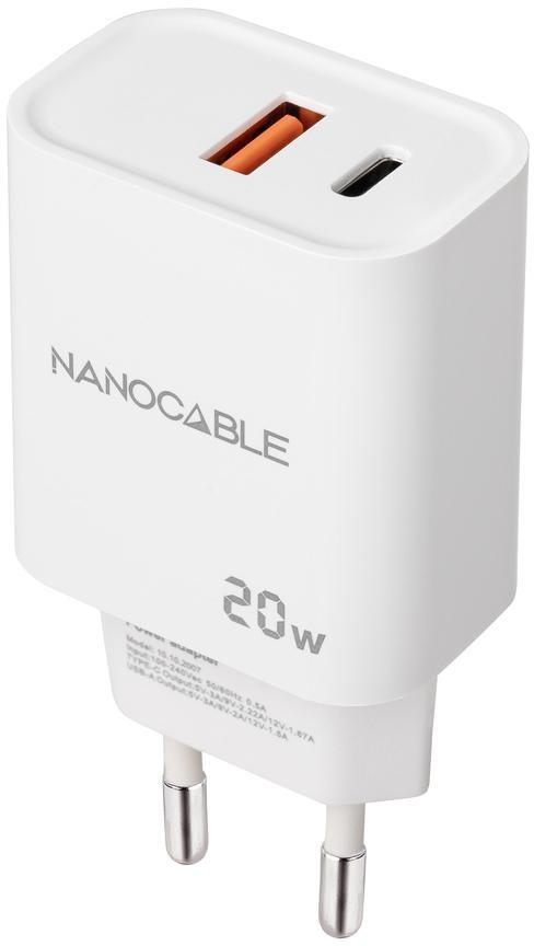 Nanocable - Cargador Nanocable USB-C/PD + USB-A/QC 20W Blanco