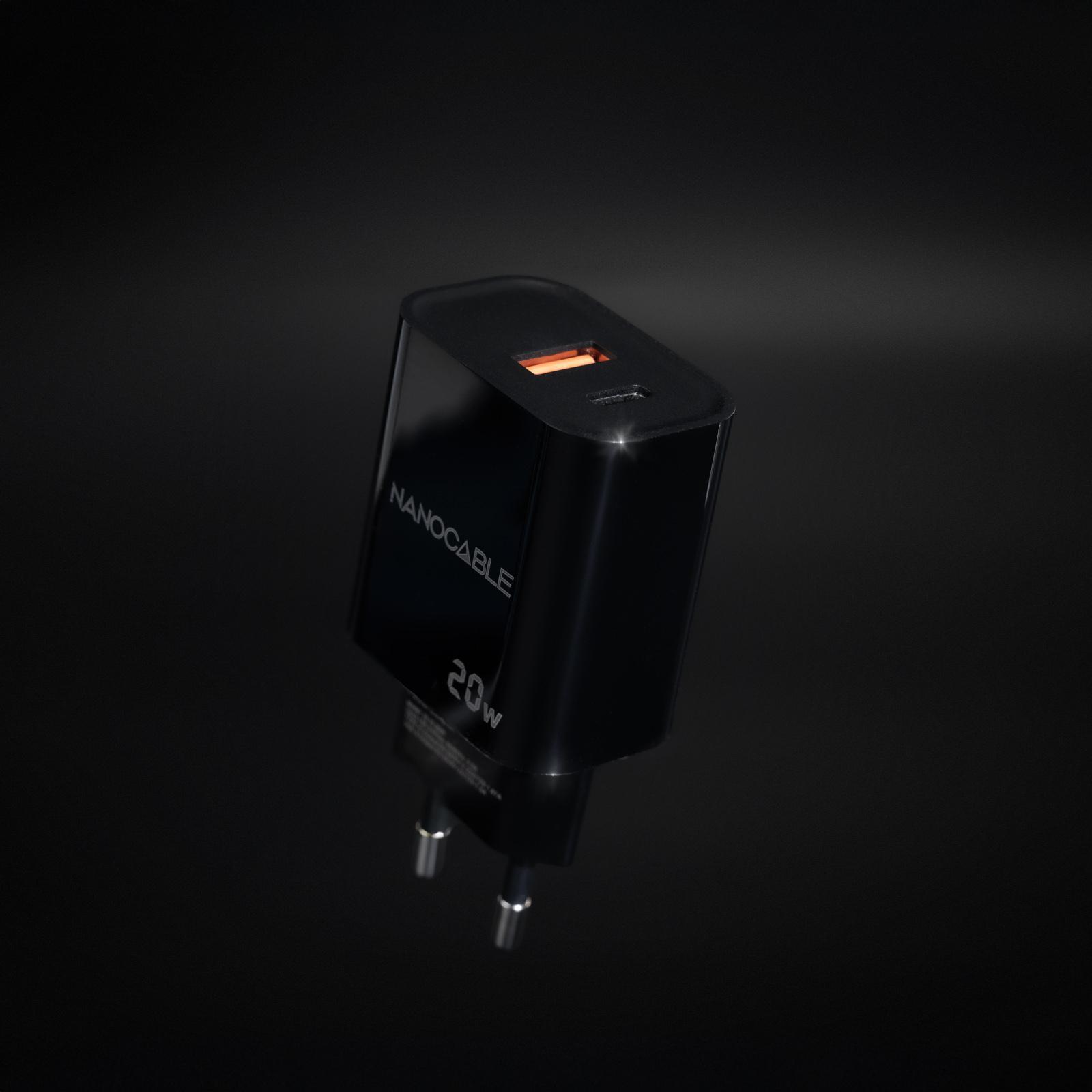Picture of Picture of Cargador Nanocable USB-C/PD + USB-A/QC 20W Negro
