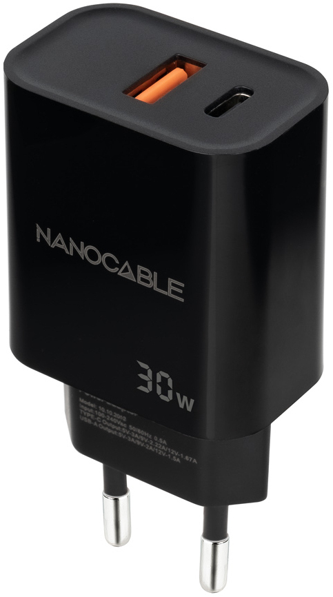 Picture of Picture of Cargador Nanocable USB-C/PD + USB-A/QC 30W Negro