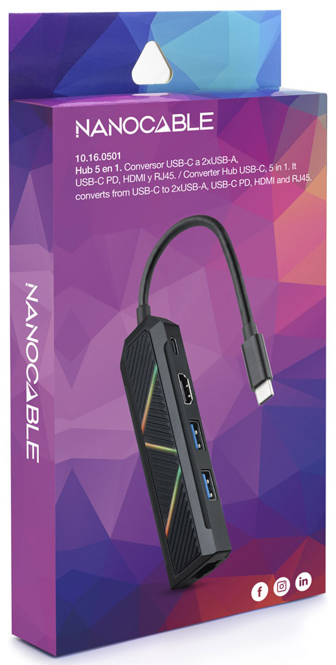 Picture of Picture of Hub USB-C NanoCable 2x USB-A / USB-C PD 3.0 (100W) / HDMI / RJ45