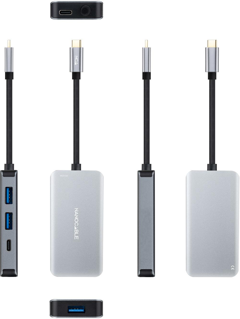 Picture of Picture of Hub USB-C Nanocable 3x USB-A + USB-C + USB-C PD (100W) 15 CM Aluminio