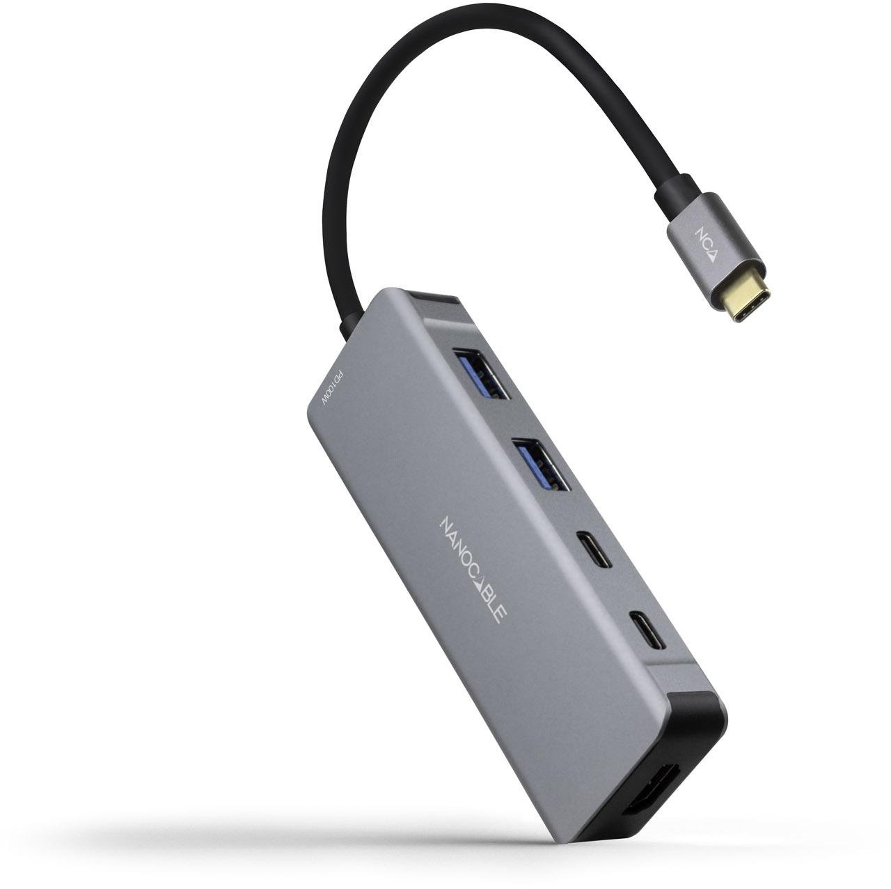 Picture of Picture of Hub USB-C Nanocable 2x USB-A + 2x USB-C + HDMI + USB-C PD (100W) 15 CM Aluminio
