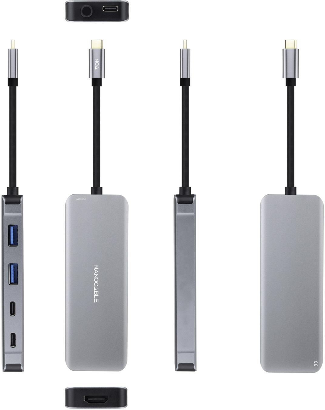 Picture of Picture of Hub USB-C Nanocable 2x USB-A + 2x USB-C + HDMI + USB-C PD (100W) 15 CM Aluminio