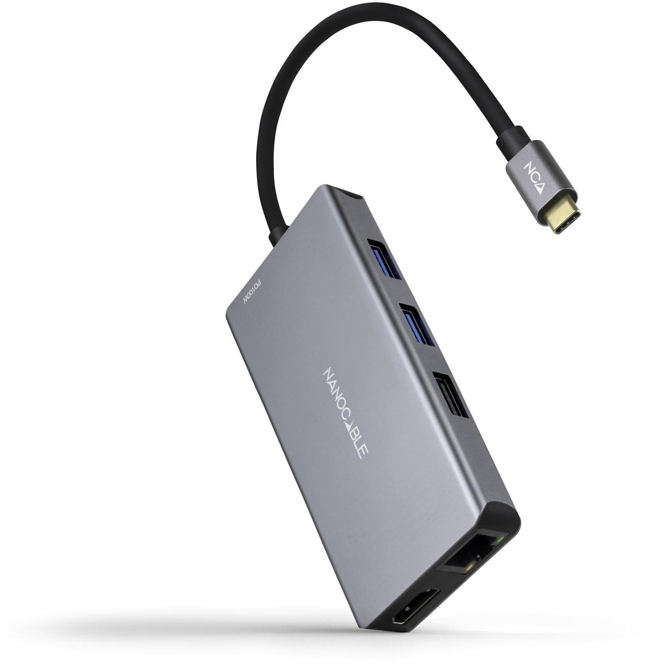 Picture of Picture of Hub USB-C Nanocable 3x USB-A / 2x HDMI / RJ45 / TF / SD / USB-C PD (100W) 15 CM Aluminio