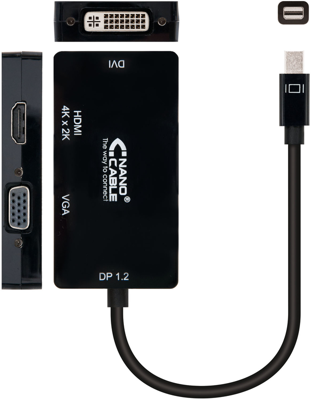Picture of Picture of Adaptador NanoCable Mini DisplayPort M para HDMI F / VGA F / DVI F 4K 15 CM Negro