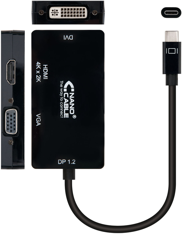 Picture of Picture of Adaptador NanoCable USB-C M para HDMI F / SVGA F / DVI F10 CM Negro