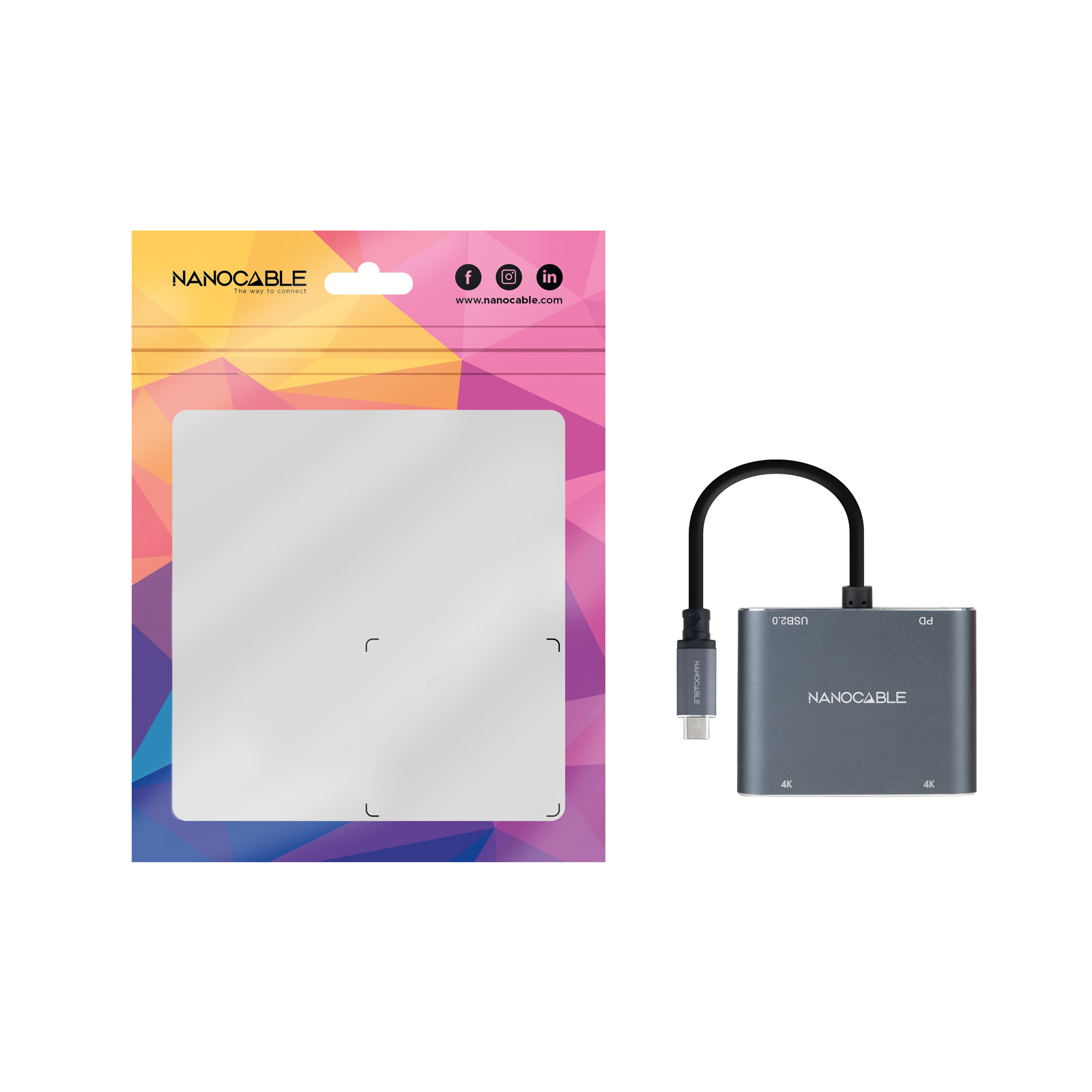 Nanocable - Adaptador Nanocable USB-C > 2xHDMI + USB2.0 + USB-C (PD60W) Compatible con Thunderbolt 3