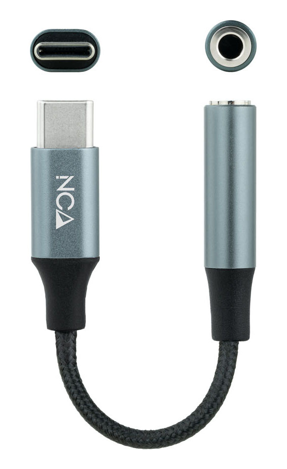 Picture of Picture of Cable Conversor de Audio NanoCable USB-C/M - Jack 3.5/F 11 CM Negro/Gris