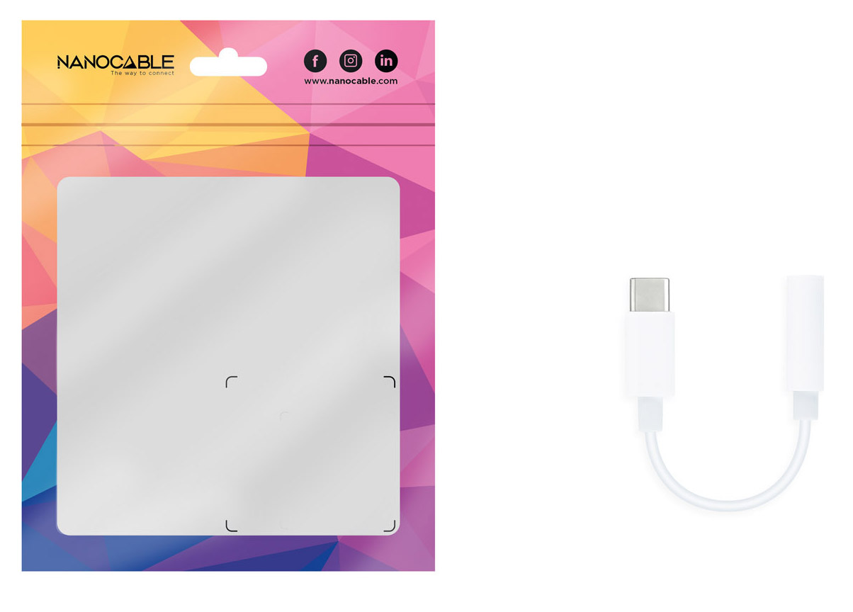 Nanocable - Cable Conversor de Audio NanoCable USB-C/M - Jack 3.5/F 11 CM Blanco