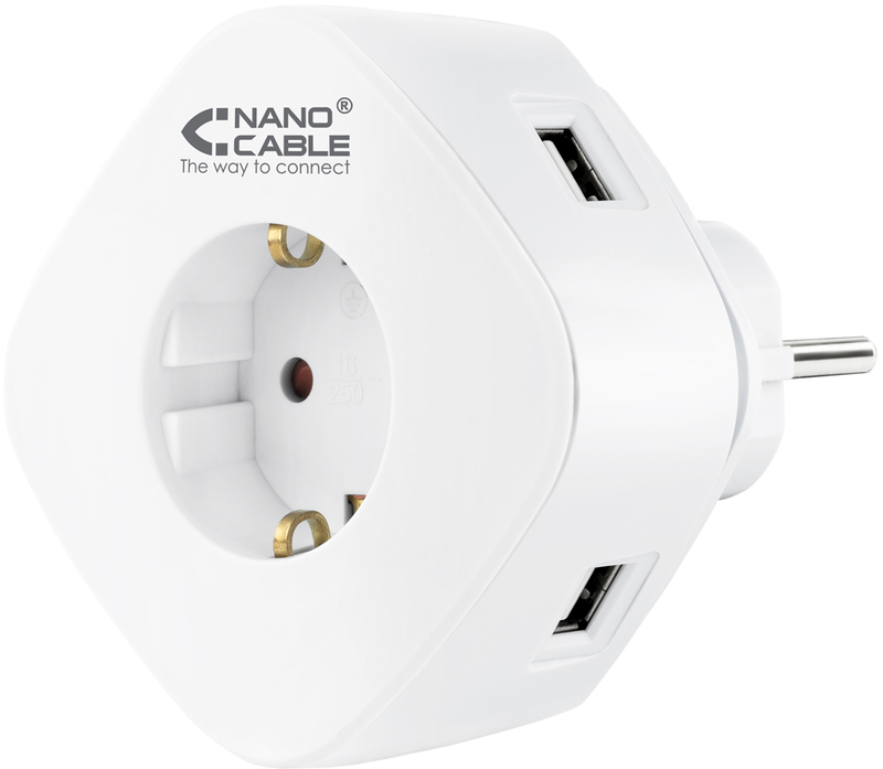 Nanocable - Cargador Tomas NanoCable 2 USB A / 1 USB-C y Tomas integrada