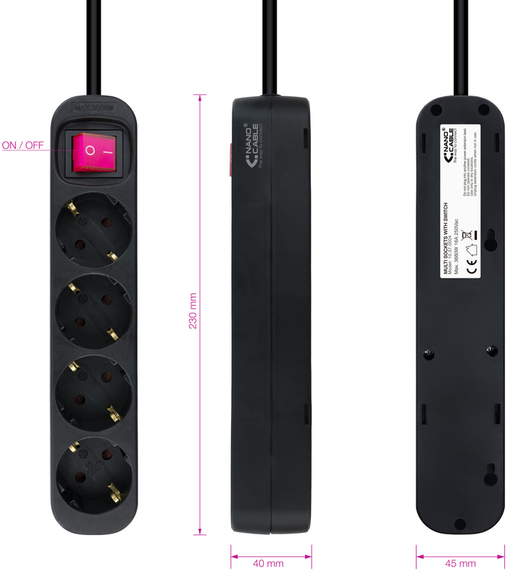 Nanocable - Regleta NanoCable 4 Tomas com switch 1.4 M Negro
