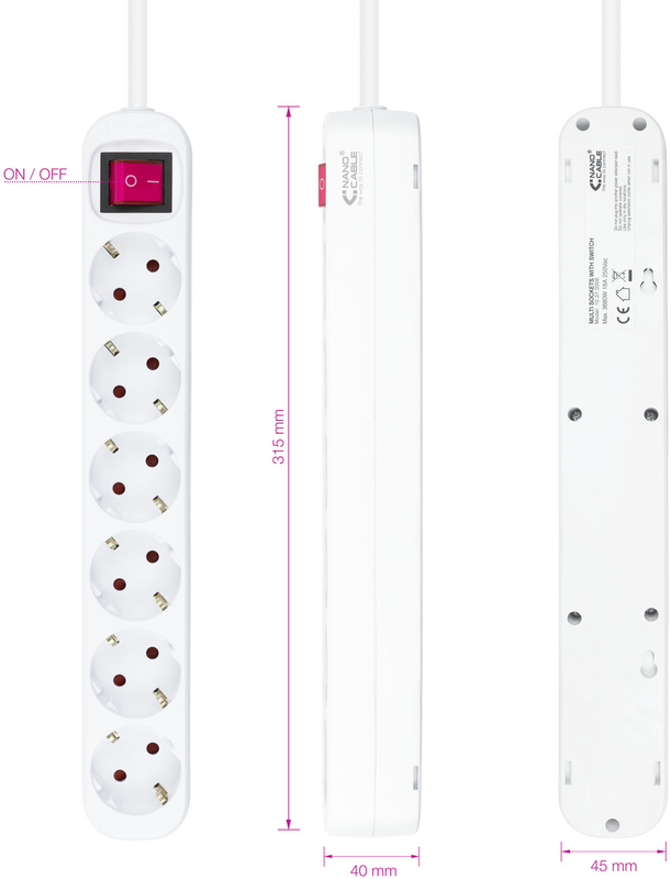 Nanocable - Regleta NanoCable 6 Tomas com switch 1.4 M Blanco