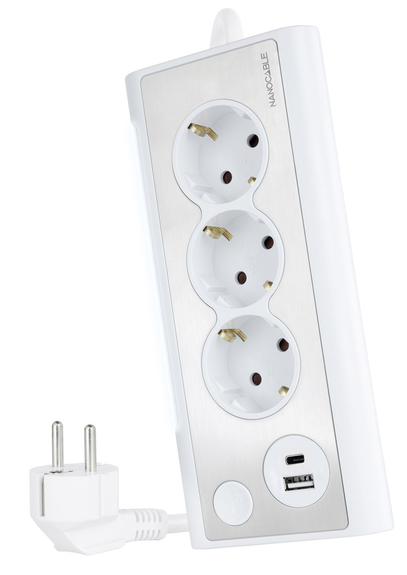 Nanocable - Regleta NanoCable 3 Tomas / 2x USB ( USB-C / USB-A )