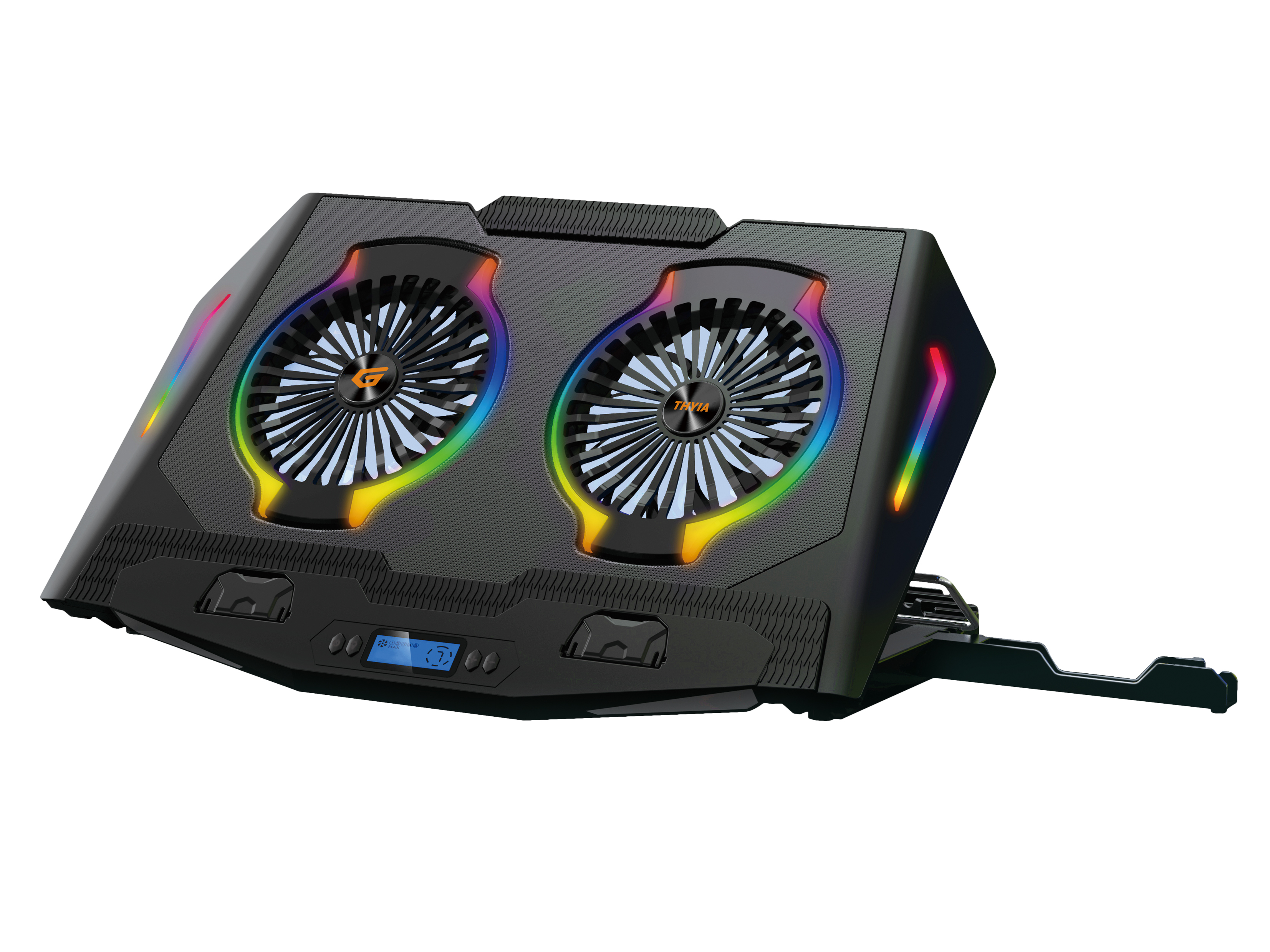 conceptronic - Conceptronic Enfriador de Portátil ERGO 2 Ventiladores con LCD + Soporte para Móvil