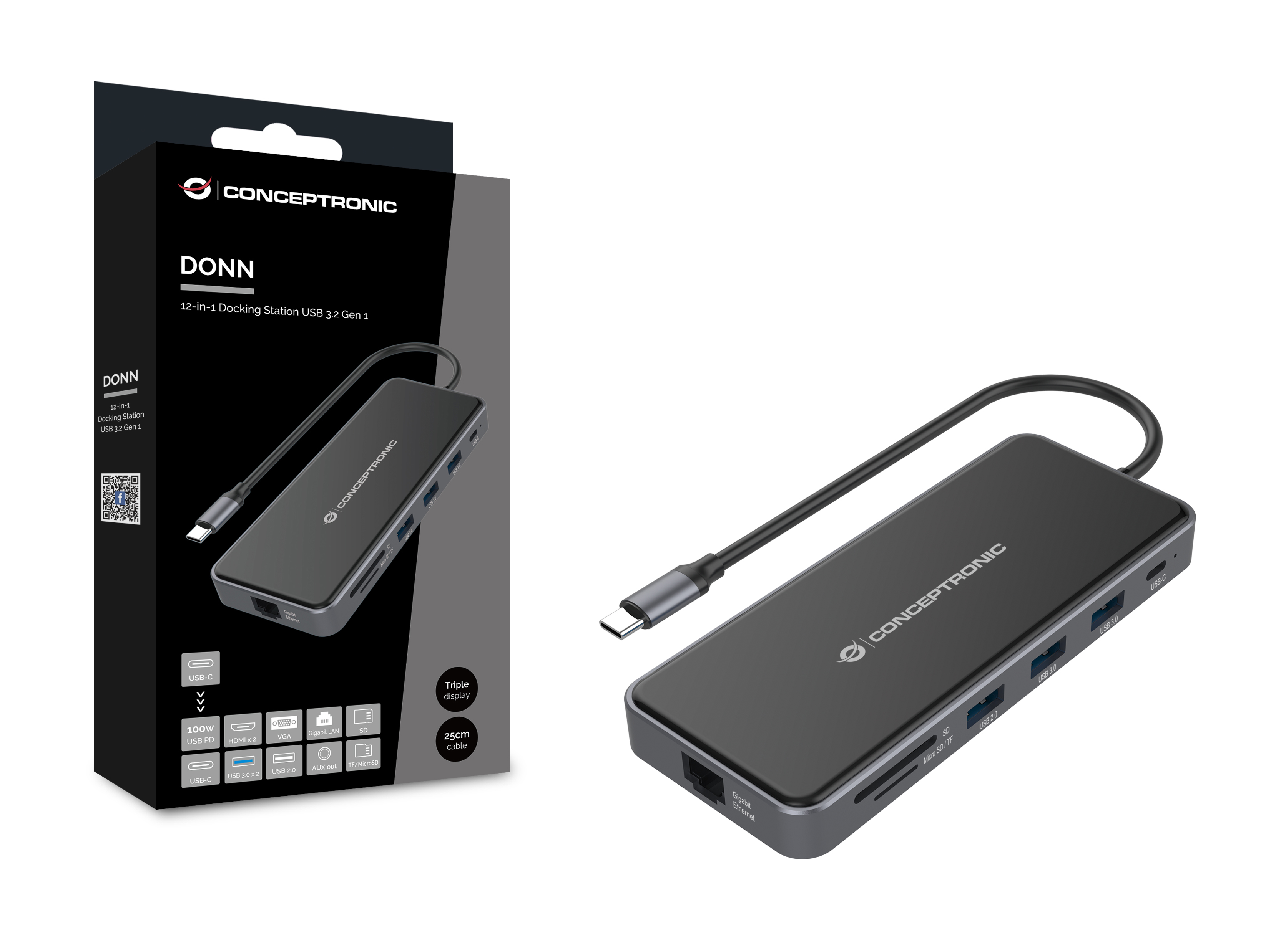 Picture of Picture of HUB USB 12 en 1 USB-C 3.2 > 3x USB-A 3.0 + 2x HDMI + VGA + USB 2.0 + Gigabit + USB-C (PD100W) + Lector de Tarjetas + Audio
