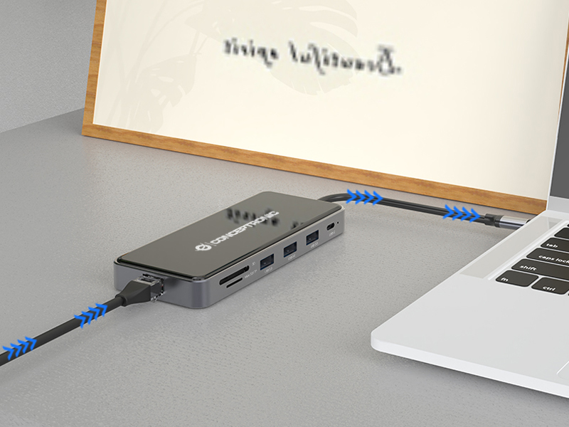 conceptronic - HUB USB 12 en 1 USB-C 3.2 > 3x USB-A 3.0 + 2x HDMI + VGA + USB 2.0 + Gigabit + USB-C (PD100W) + Lector de Tarjetas + Audio