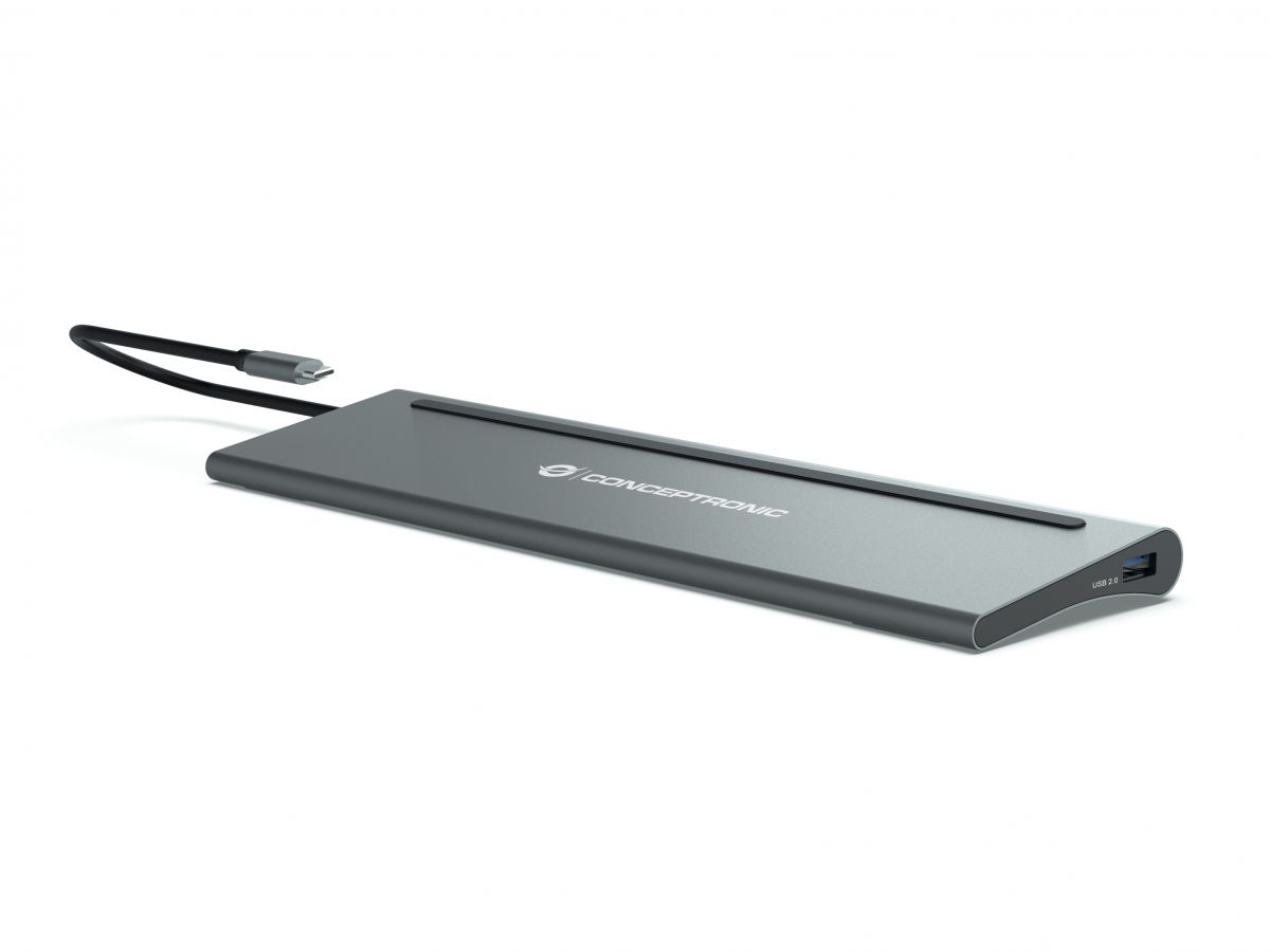 conceptronic - HUB USB Conceptronic 12-in-1 USB-C 3.2 > 2x USB3.0 + USB 2.0 + DP 4K + HDMI + Gigabit + Lt.Cartões + USB-C (PD100W) + USB-C + Áudio