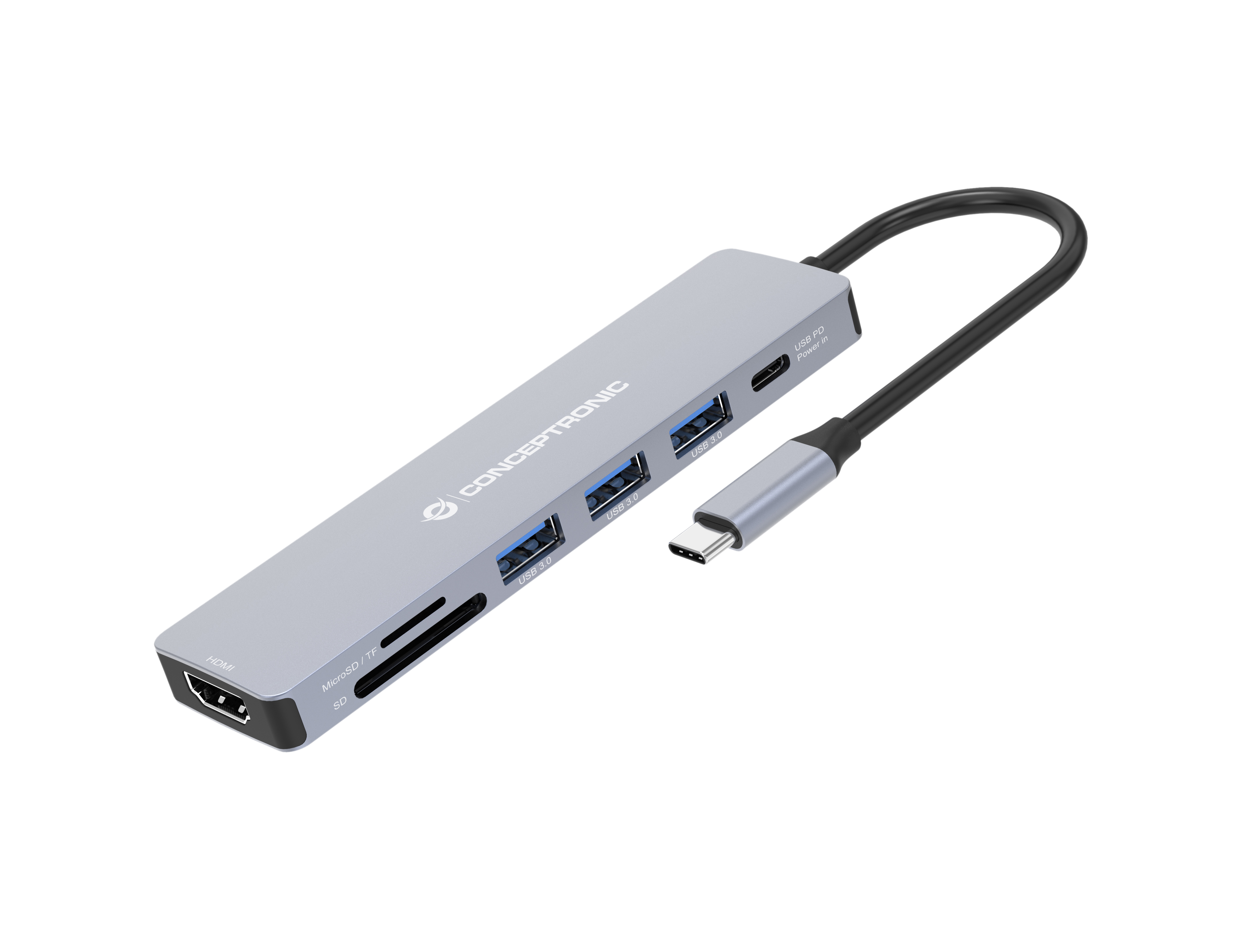 Picture of Picture of Conceptronic HUB USB 7 en 1 USB-C 3.2 > 3x USB-A 3.0 + HDMI + USB 3.2 PD (100W) + Lector de Tarjetas