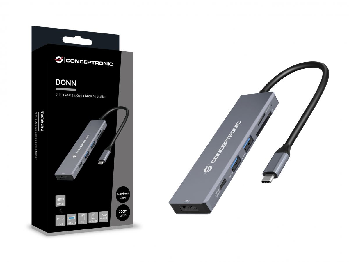 conceptronic - HUB USB Conceptronic 6-in-1 USB-C 3.2 > 2x USB-A 3.0 + HDMI + USB-C (PD100W) + Lt.Tarjetas