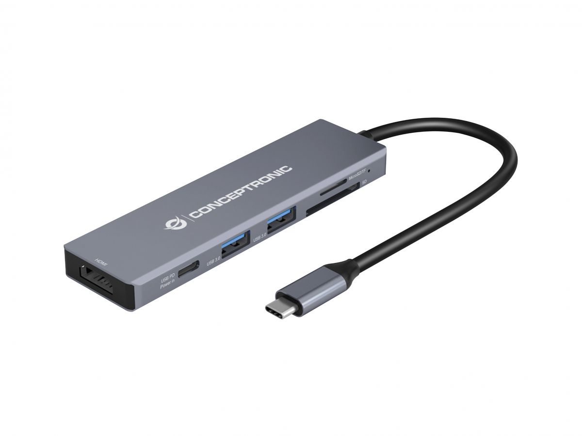 Picture of Picture of HUB USB Conceptronic 6-in-1 USB-C 3.2 > 2x USB-A 3.0 + HDMI + USB-C (PD100W) + Lt.Tarjetas