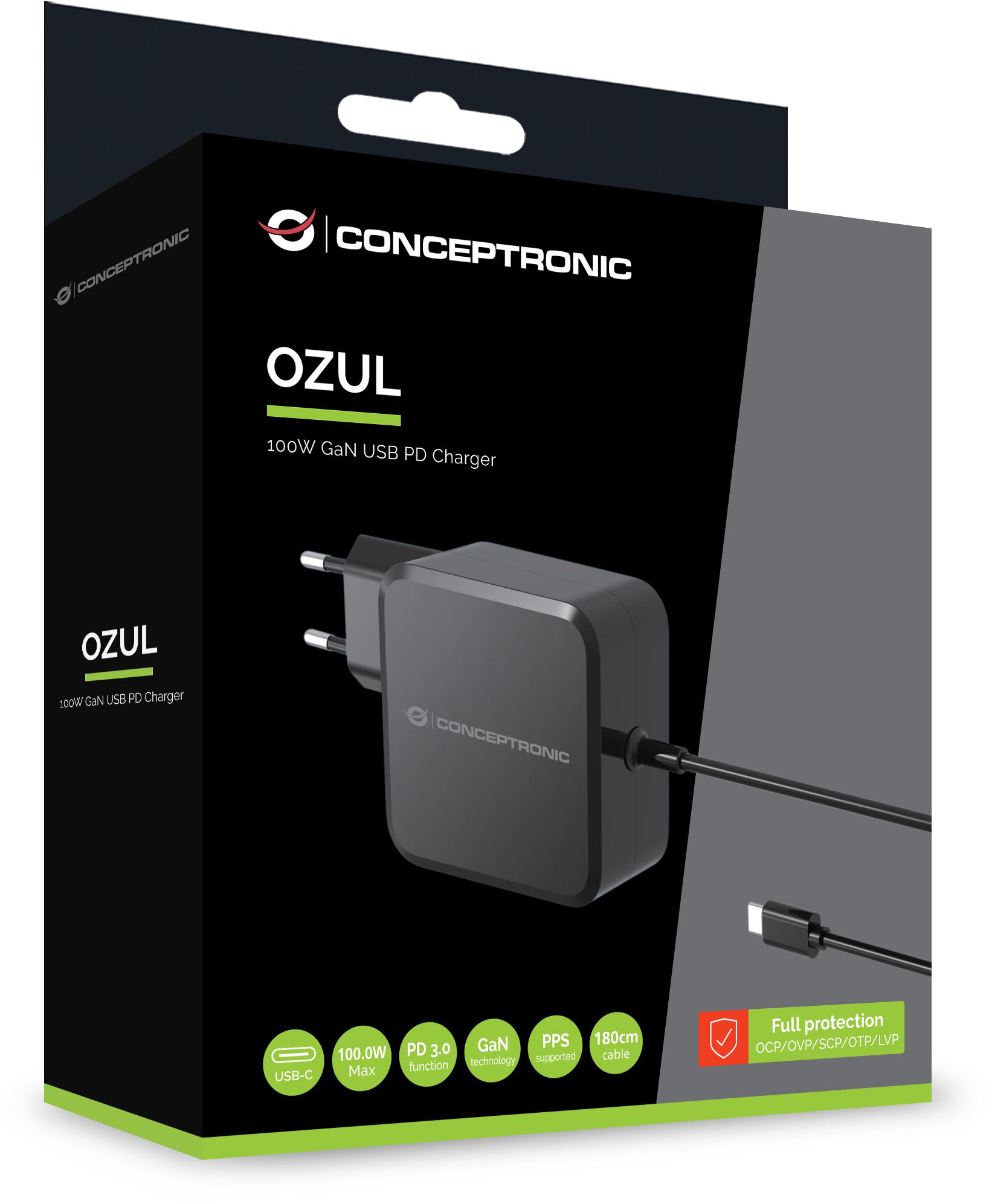 conceptronic - Cargador Universal GaN Conceptronic 100W USB-C Negro