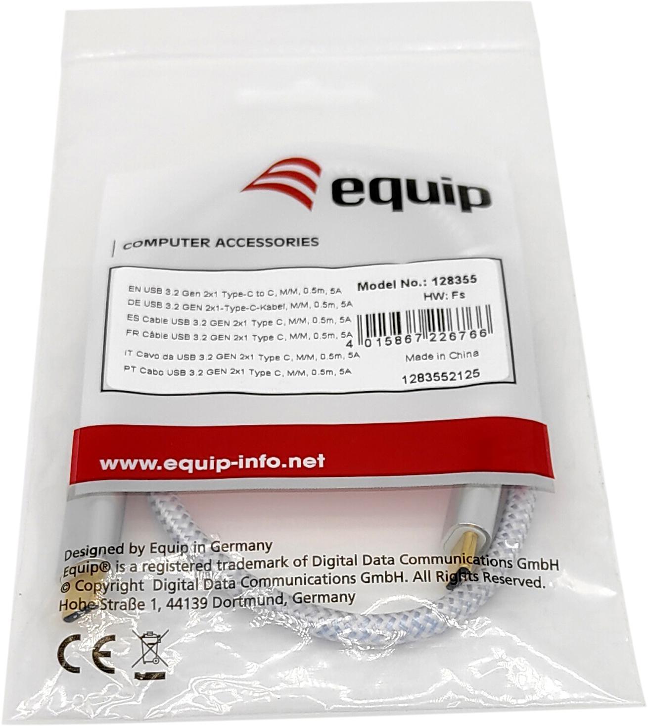 equip - Cable Equip USB 3.2 GEN 2 C > USB-C M/M 0.5M 10G TRANSFER 5A (100W) Blanco