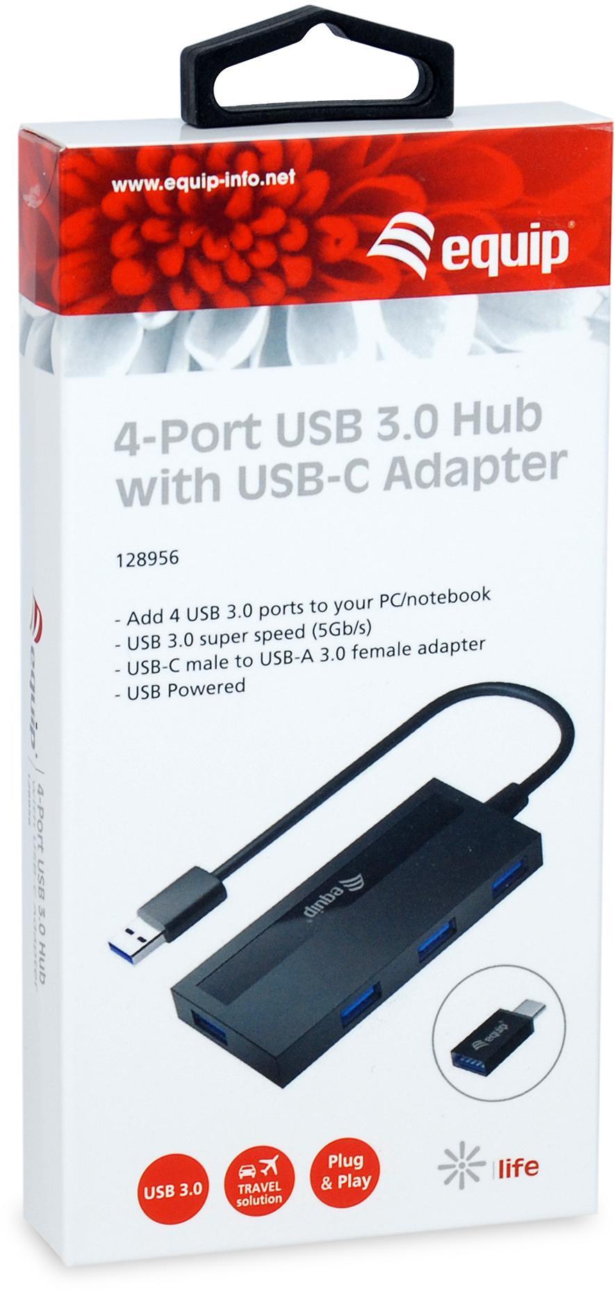 equip - Hub Equip USB 3.0 de 4 puertas con adaptador USB-C