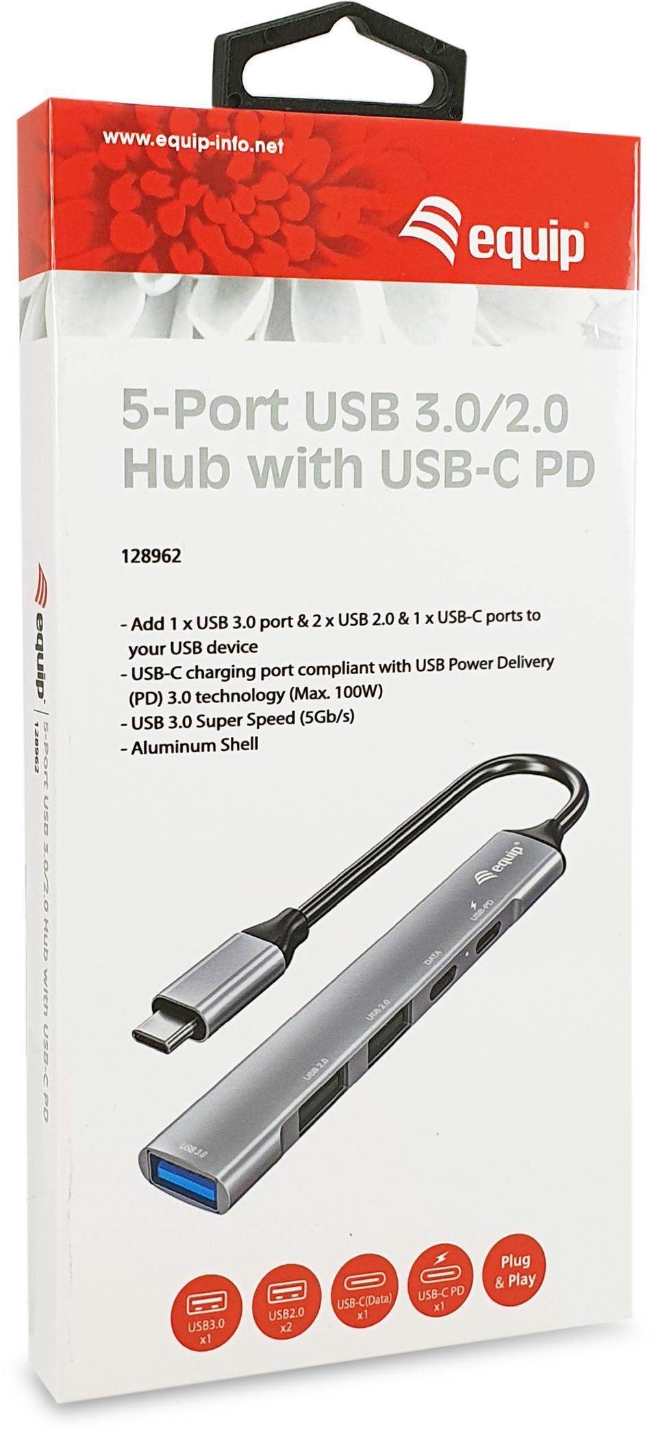 equip - HUB Equip USB 3.0/2.0 de 5 puertas com USB-C 100 W USB