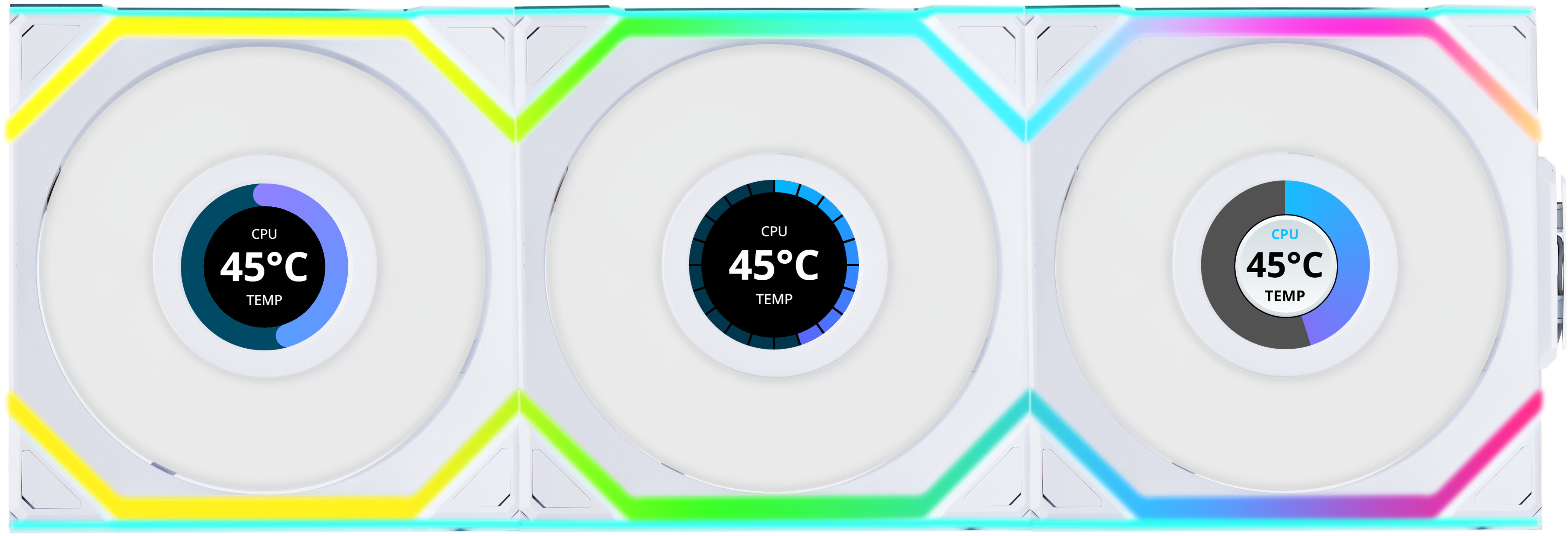 Picture of Picture of Ventilador Lian Li UNI FAN SL120 LCD Wireless RGB Reverse Blade PWM Blanco 120mm (Pack 3)