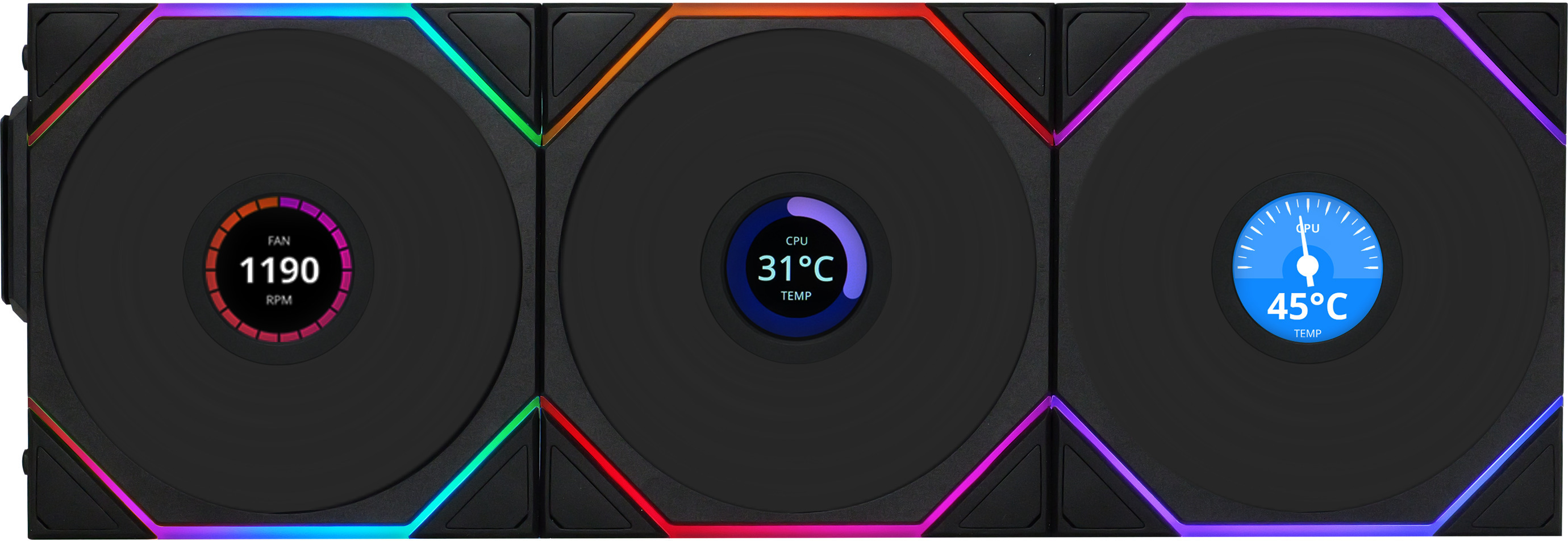 Picture of Picture of Ventilador Lian Li UNI FAN TL120 LCD Wireless RGB Reverse PWM Negro 120mm (Pack 3)