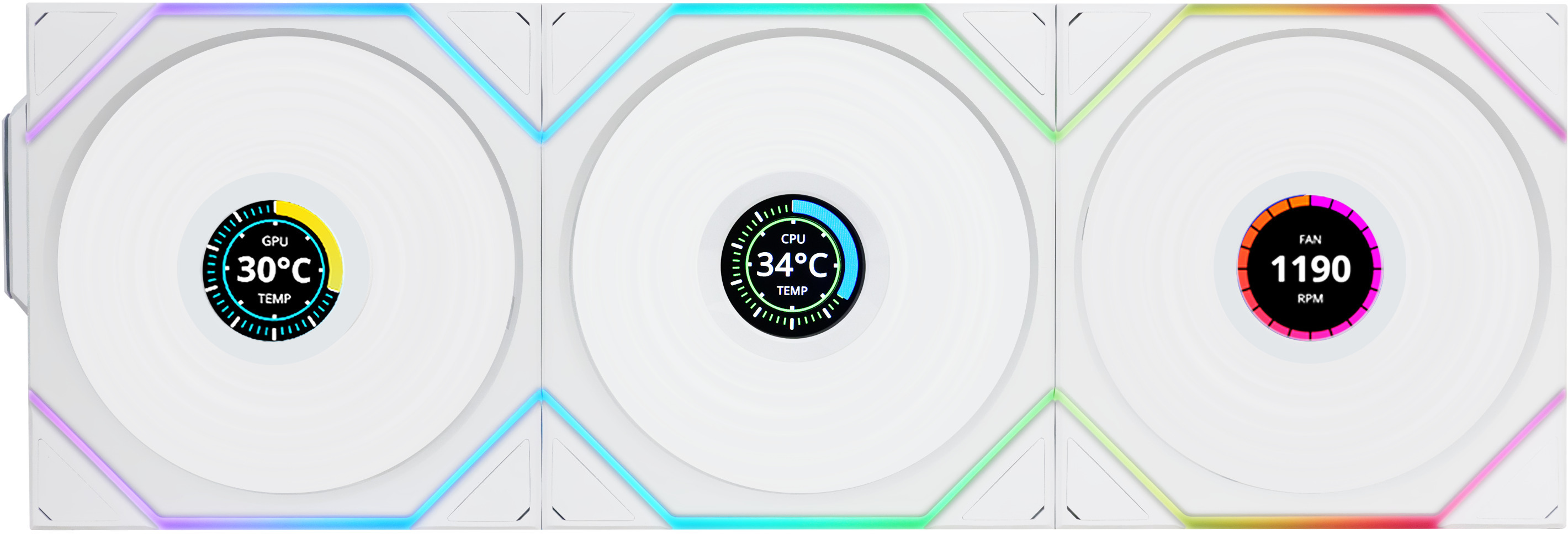 Picture of Picture of Ventilador Lian Li UNI FAN TL120 LCD Wireless RGB PWM Blanco 120mm (Pack 3)